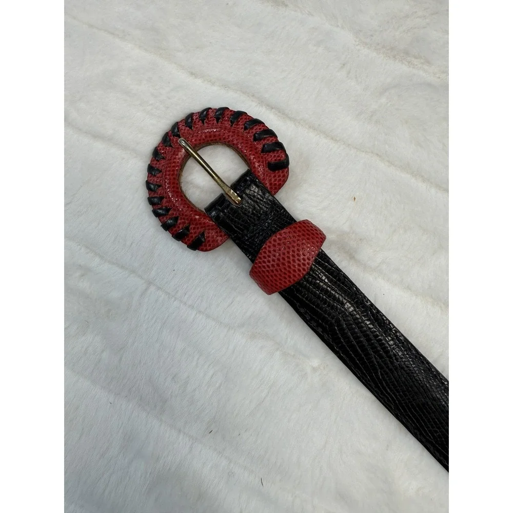 Fred Coen Belt Womens Medium‎ Black Red Lizard Leather Brooklyn NY Designer USA